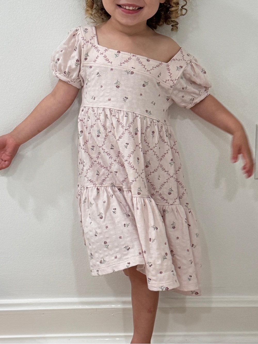 Girls' Soft Pink Floral Tiered Dress
